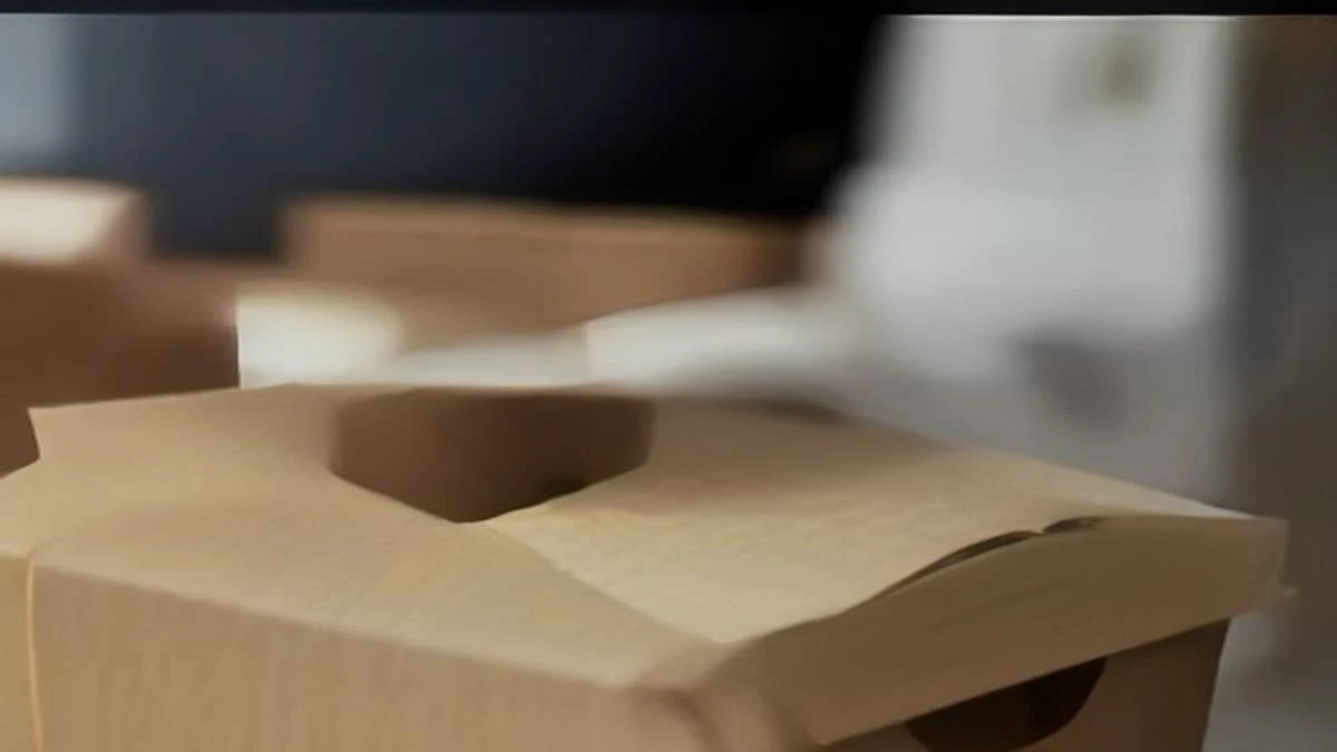 shallow depth of field close-up of a courier scanning a parcel at a bright logistics counter — illustrative photograph for this article